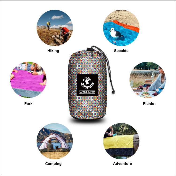 Custom Full Printing Ripstop Polyester Camping Picnic Beach Blanket Sand Free