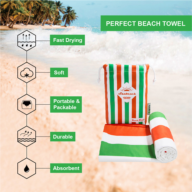 Microfiber Colorful Beach Towel With Cotton Canvas Bag OEM Factory