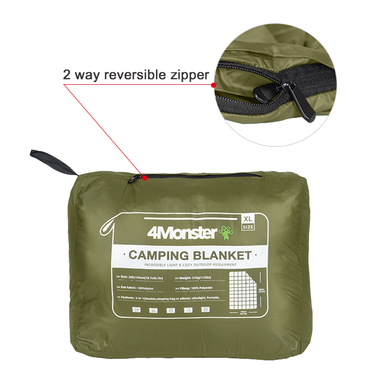 Custom Water-resistant Synthetic Down Filling Portable Camping Blanket Puffy Lightweight 